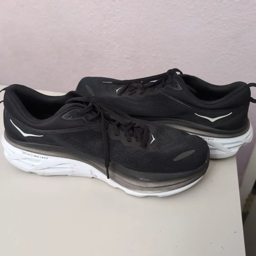 HOKA One One Bondi 8 Mens Size 14D Black White Max Cushion Road Running Sneakers